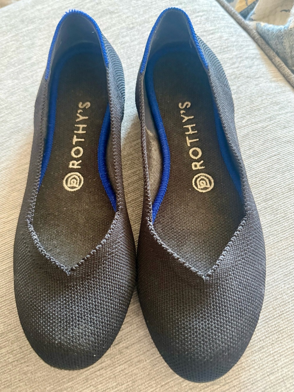 Rothy's Black Flats with Blue Trim